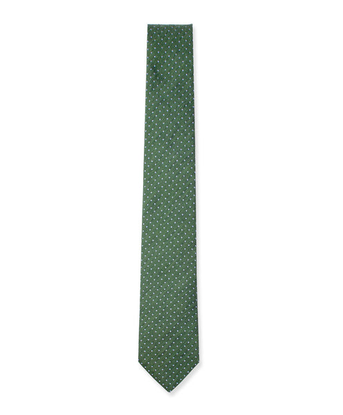 Green w/ Light Blue Dot Linen/Silk Tie - Ezra Paul Clothing