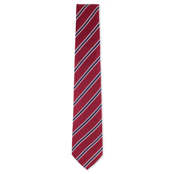 Red with purple stripe tie made in Como, Italy 