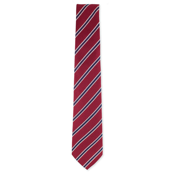 Red with purple stripe tie made in Como, Italy