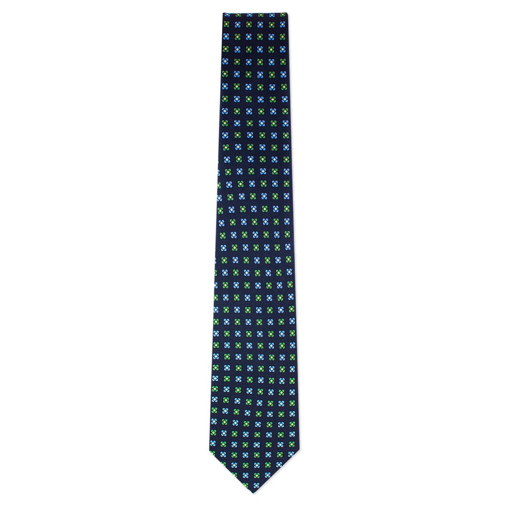 Navy with Emerald and Sky Blue Foulard Tie