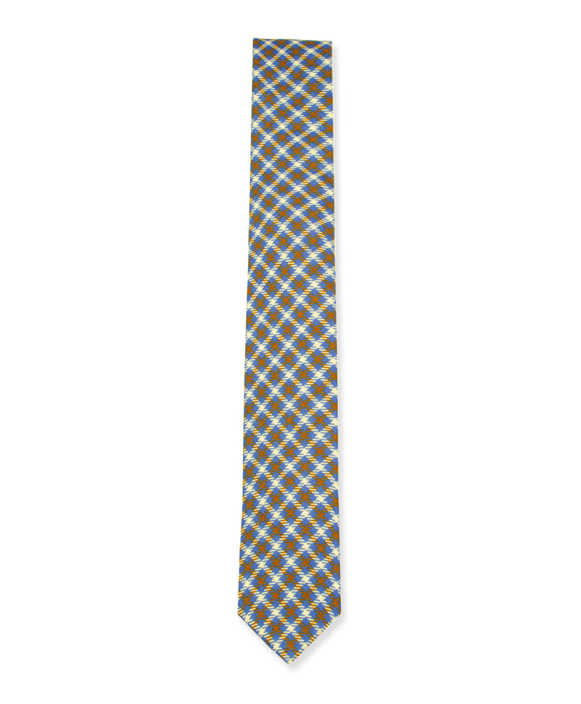 Blue-Brown-Cream Plaid Linen Tie
