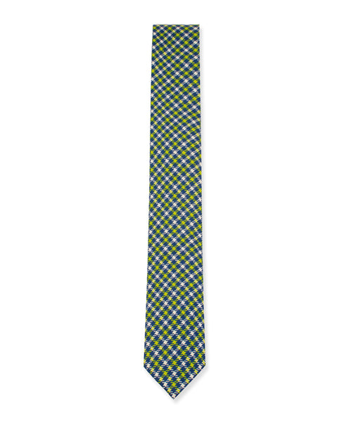 Green-Navy-Cream Houndstooth Linen Tie - Ezra Paul Clothing