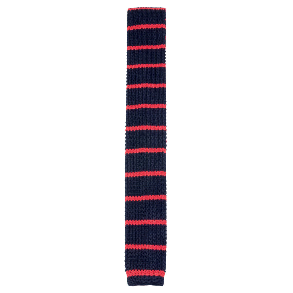Navy and Red Stripe Knit Tie made in Como, Italy